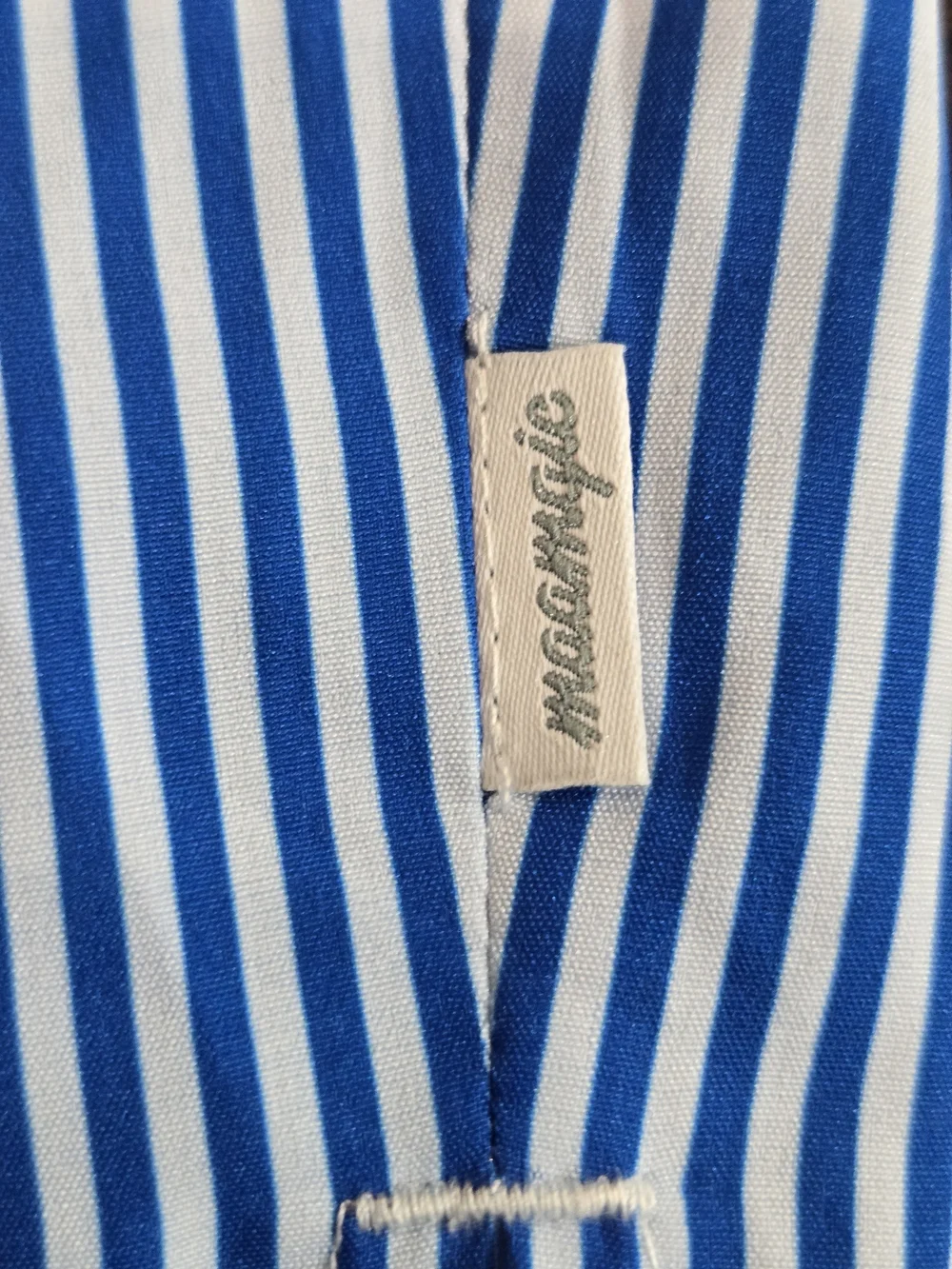 Maamgic Blue White Striped Swim Trunks Men's Medium Lined Zip Pocket Beach